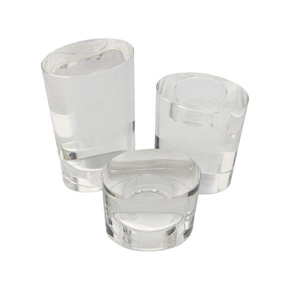 Modern 3-Piece Solid Clear Glass Tealight Candle Holder Set in 3 Heights - Picture 6 of 7